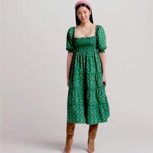 Hill House Nesli Nap Dress in Emerald Trellis